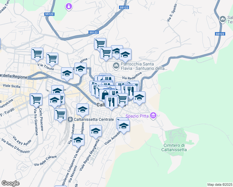 map of restaurants, bars, coffee shops, grocery stores, and more near 1-5 Via Bellini in Caltanissetta
