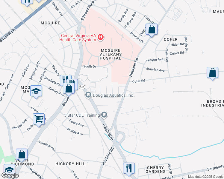 map of restaurants, bars, coffee shops, grocery stores, and more near 2231 Chalfont Drive in Richmond