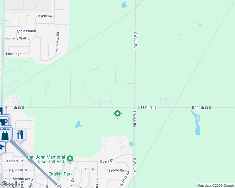 map of restaurants, bars, coffee shops, grocery stores, and more near 990 East 111th Street South in Mulvane