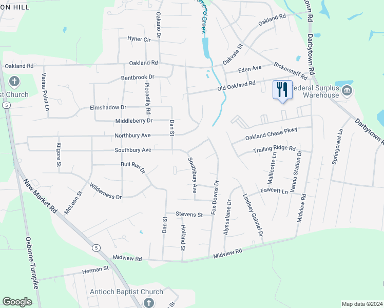 map of restaurants, bars, coffee shops, grocery stores, and more near 1512 Southbury Avenue in Richmond