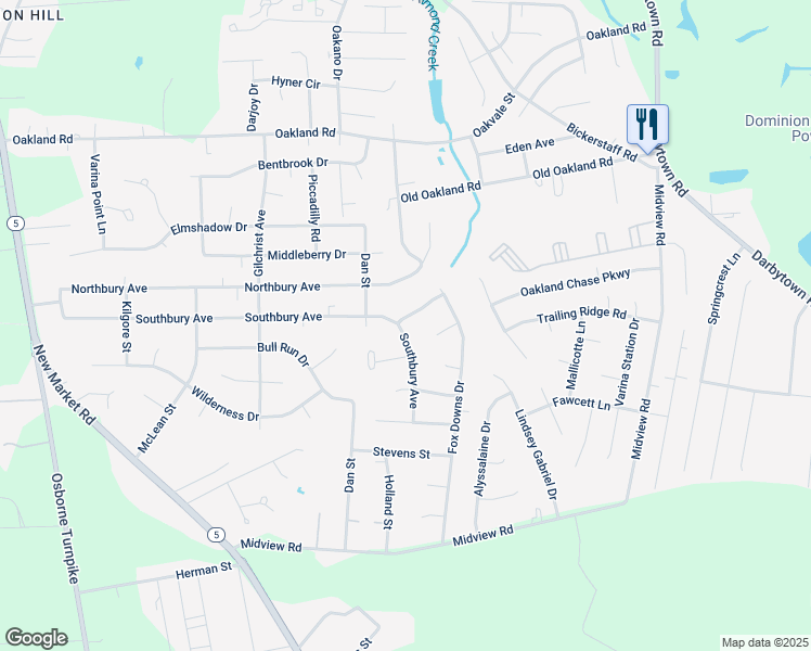 map of restaurants, bars, coffee shops, grocery stores, and more near 1512 Southbury Avenue in Richmond