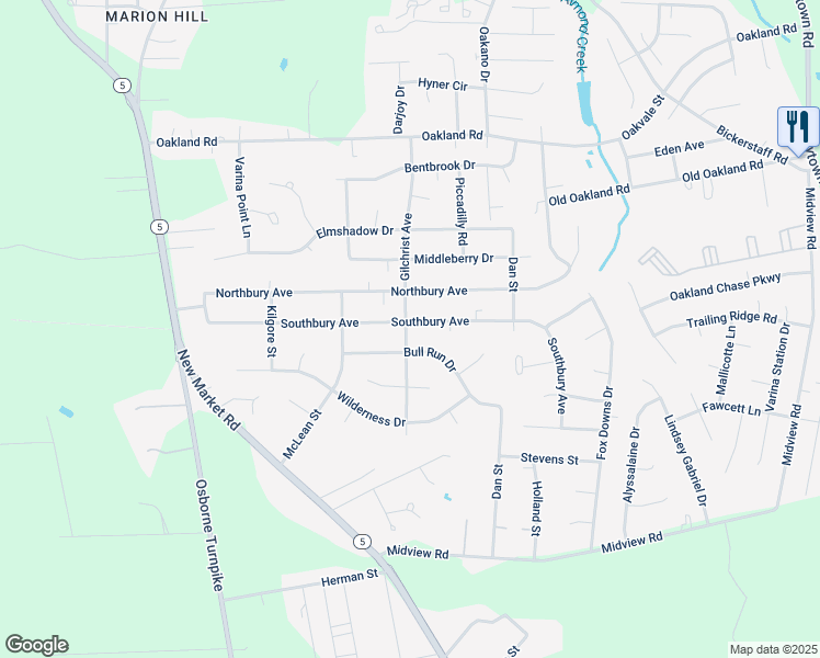 map of restaurants, bars, coffee shops, grocery stores, and more near 1401 Southbury Avenue in Richmond