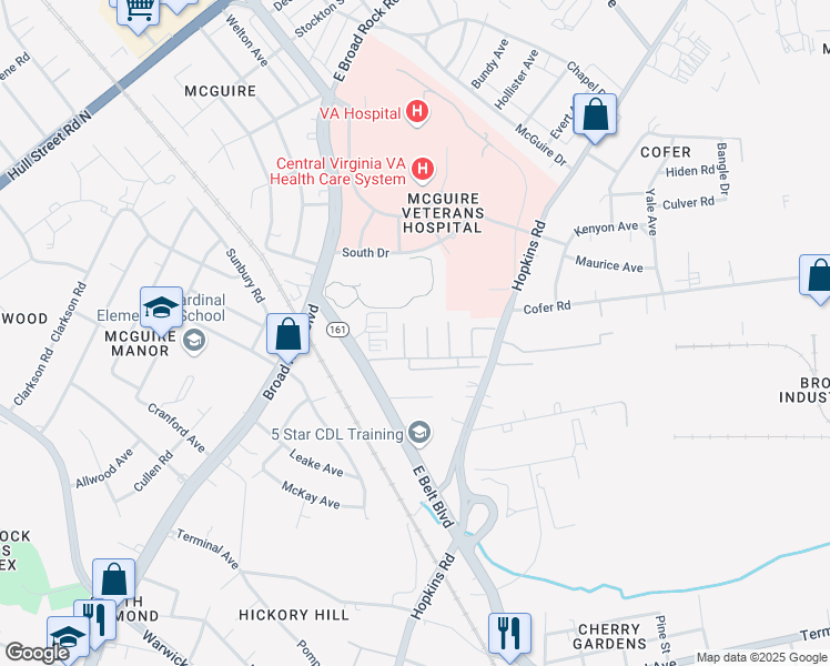 map of restaurants, bars, coffee shops, grocery stores, and more near 2230 Chalfont Drive in Richmond