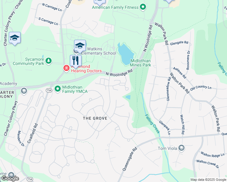 map of restaurants, bars, coffee shops, grocery stores, and more near 622 Scotter Hills Place in Midlothian