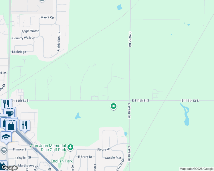 map of restaurants, bars, coffee shops, grocery stores, and more near 9140 East 111th Street South in Mulvane