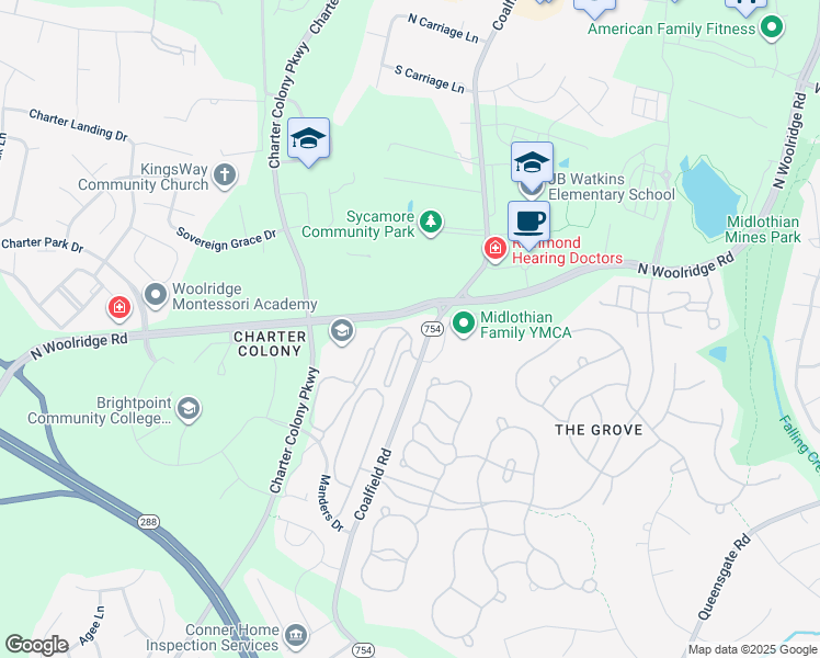 map of restaurants, bars, coffee shops, grocery stores, and more near 500 Bristol Village Drive in Midlothian