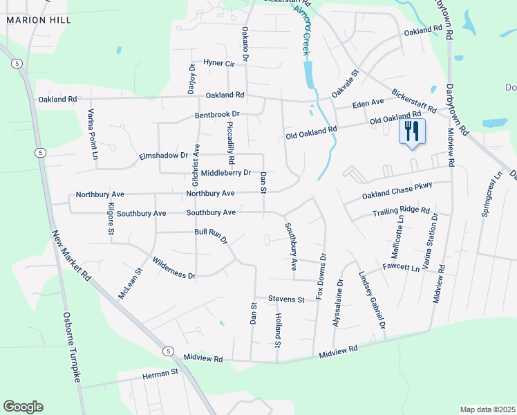 map of restaurants, bars, coffee shops, grocery stores, and more near 1422 Southbury Avenue in Richmond