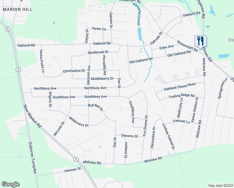 map of restaurants, bars, coffee shops, grocery stores, and more near 1422 Southbury Avenue in Richmond