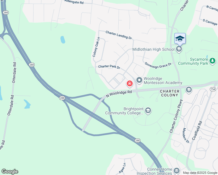 map of restaurants, bars, coffee shops, grocery stores, and more near 1220 Westwood Village Lane in Midlothian
