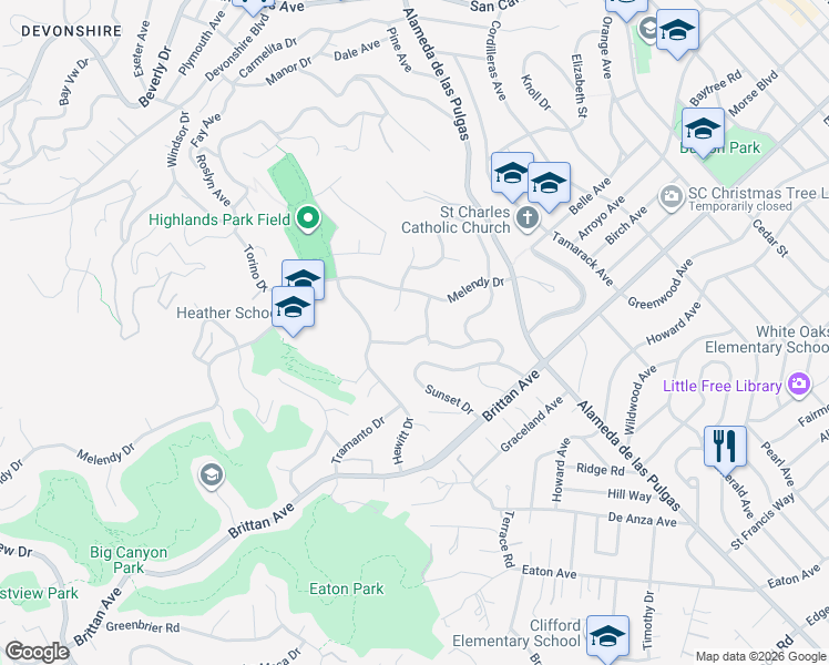 map of restaurants, bars, coffee shops, grocery stores, and more near 886 Heather Drive in San Carlos