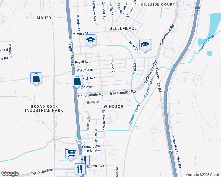 map of restaurants, bars, coffee shops, grocery stores, and more near 2310 Afton Avenue in Richmond