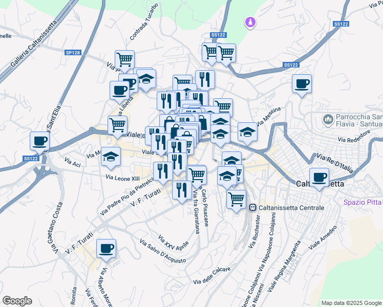 map of restaurants, bars, coffee shops, grocery stores, and more near 1 Viale della Regione in Caltanissetta