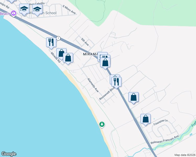 map of restaurants, bars, coffee shops, grocery stores, and more near 83 Valencia Street in Half Moon Bay