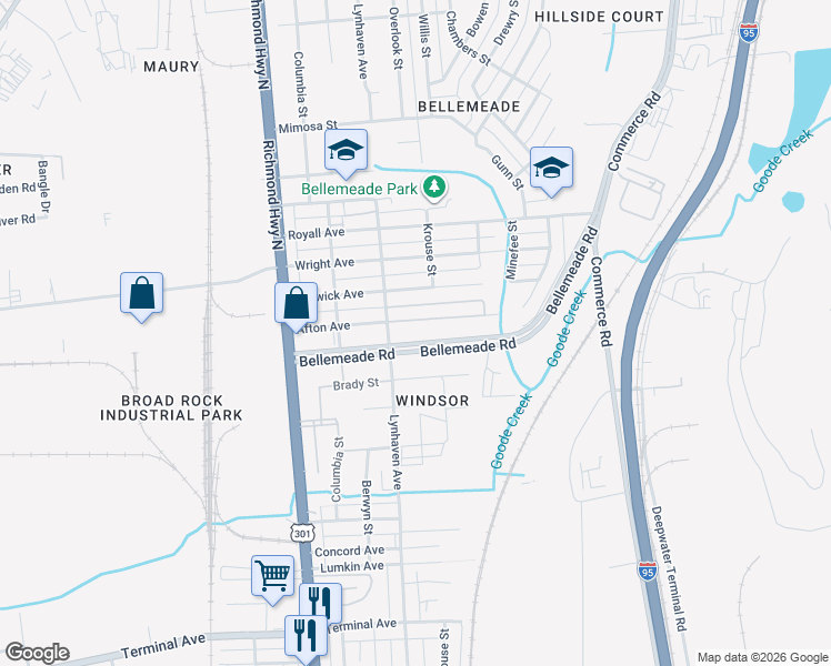 map of restaurants, bars, coffee shops, grocery stores, and more near 2310 Afton Avenue in Richmond