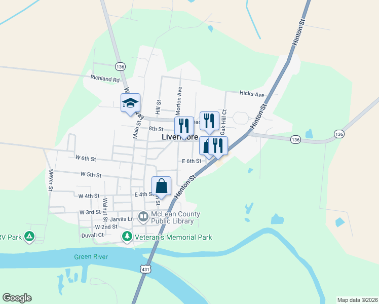 map of restaurants, bars, coffee shops, grocery stores, and more near 616-620 Lawrence St in Livermore