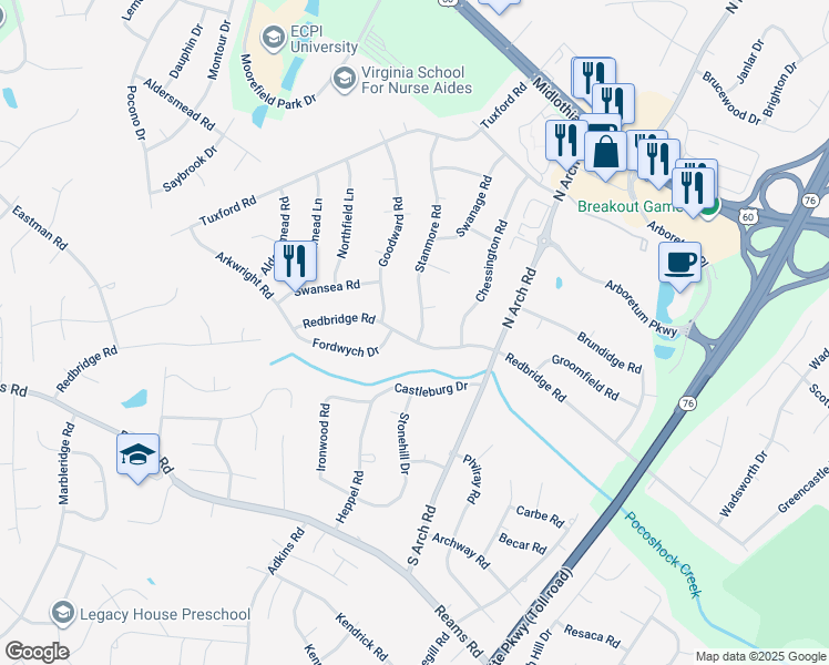 map of restaurants, bars, coffee shops, grocery stores, and more near 2 Stanmore Road in Richmond