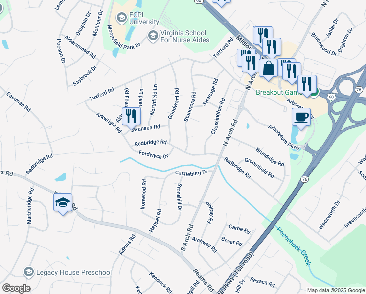 map of restaurants, bars, coffee shops, grocery stores, and more near 2 Stanmore Road in Richmond