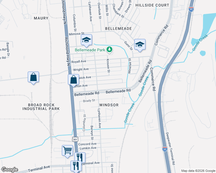 map of restaurants, bars, coffee shops, grocery stores, and more near 2310 Afton Avenue in Richmond