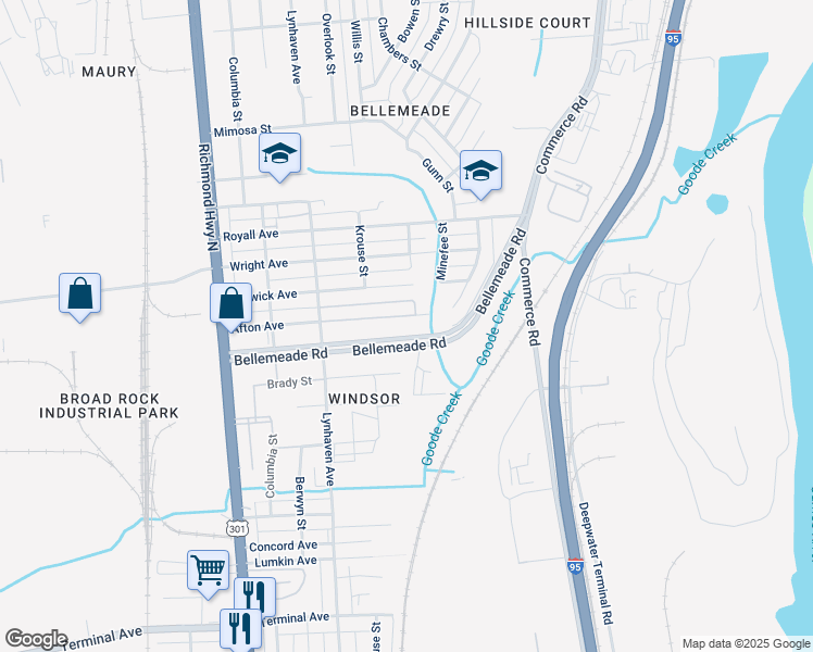 map of restaurants, bars, coffee shops, grocery stores, and more near 2208 Afton Avenue in Richmond