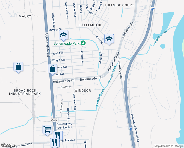 map of restaurants, bars, coffee shops, grocery stores, and more near 2208 Afton Avenue in Richmond