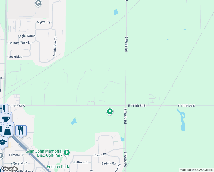 map of restaurants, bars, coffee shops, grocery stores, and more near 10663-11199 South 95th Street East in Mulvane