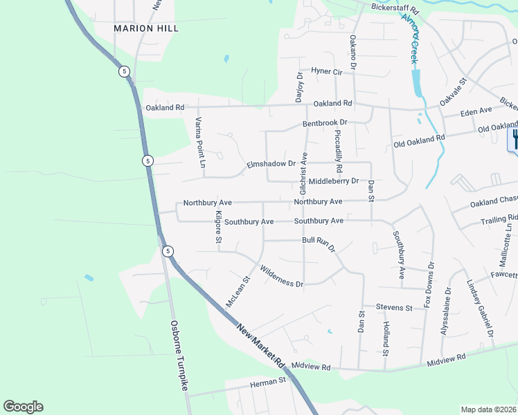 map of restaurants, bars, coffee shops, grocery stores, and more near 1215 Northbury Avenue in Richmond