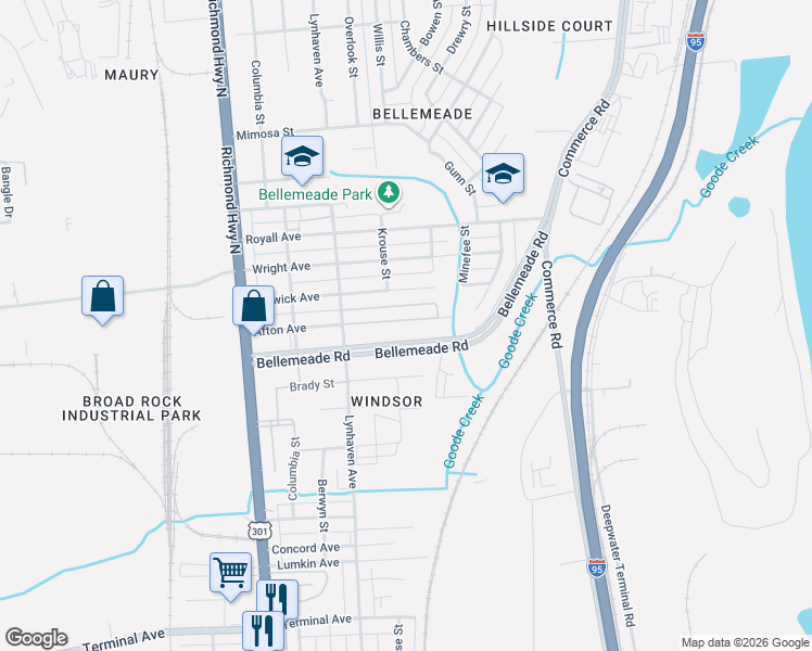 map of restaurants, bars, coffee shops, grocery stores, and more near 2208 Afton Avenue in Richmond