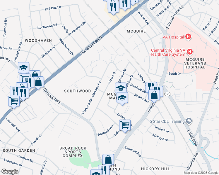 map of restaurants, bars, coffee shops, grocery stores, and more near 1615 Alaska Drive in Richmond
