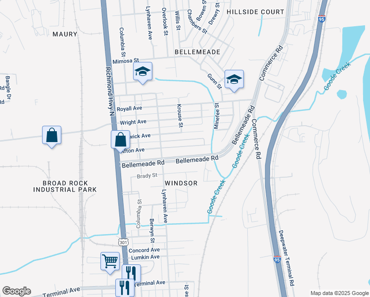 map of restaurants, bars, coffee shops, grocery stores, and more near 2208 Afton Avenue in Richmond