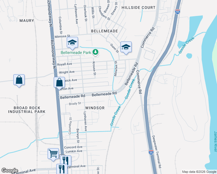 map of restaurants, bars, coffee shops, grocery stores, and more near 2122 Afton Avenue in Richmond