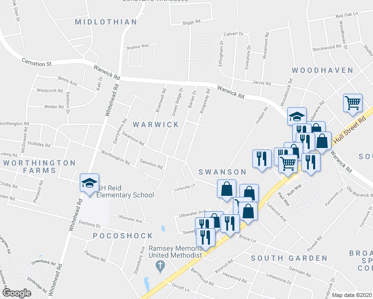 map of restaurants, bars, coffee shops, grocery stores, and more near 1054 Kingsway Road in Richmond