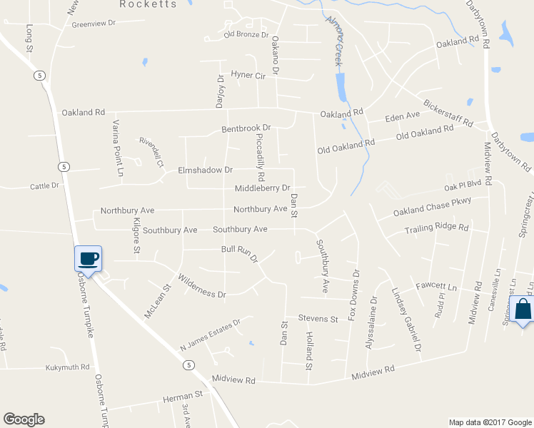 map of restaurants, bars, coffee shops, grocery stores, and more near 1415 Northbury Avenue in Richmond