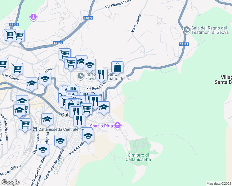 map of restaurants, bars, coffee shops, grocery stores, and more near 39 Via Tortorici in Caltanissetta