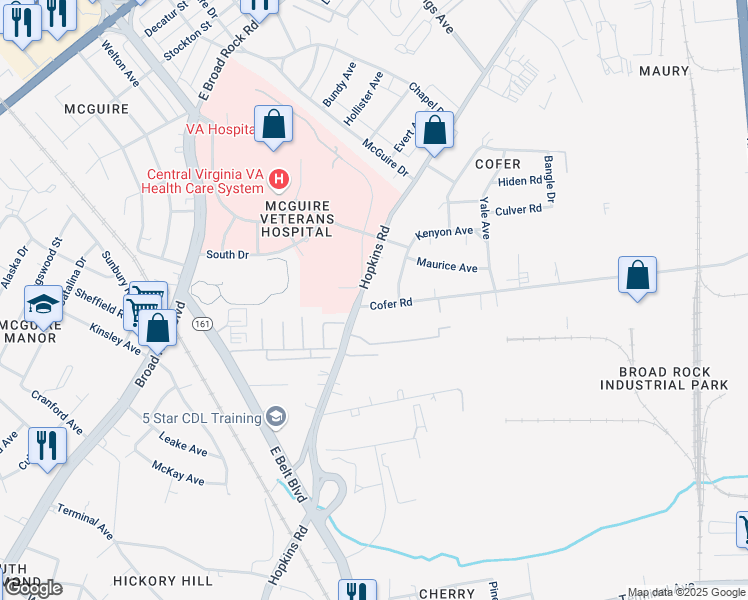 map of restaurants, bars, coffee shops, grocery stores, and more near 3316 Cofer Rd in Richmond