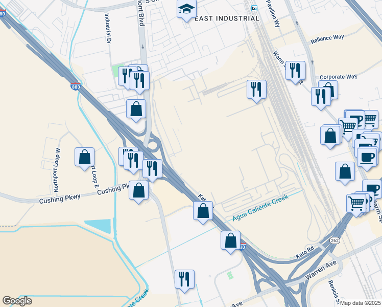 map of restaurants, bars, coffee shops, grocery stores, and more near 45500 Fremont Boulevard in Fremont
