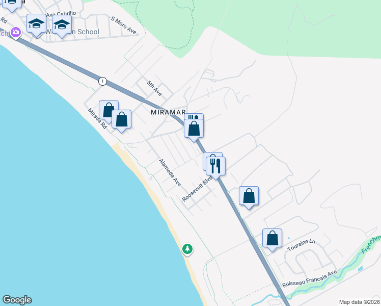 map of restaurants, bars, coffee shops, grocery stores, and more near 83 Valencia Street in Half Moon Bay