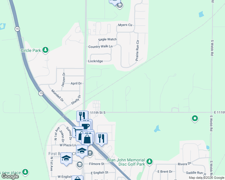 map of restaurants, bars, coffee shops, grocery stores, and more near 1499 Autumn Valley Cir in Mulvane