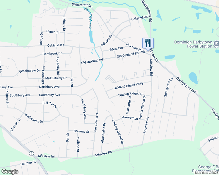 map of restaurants, bars, coffee shops, grocery stores, and more near 1504 Oakland Chase Parkway in Richmond