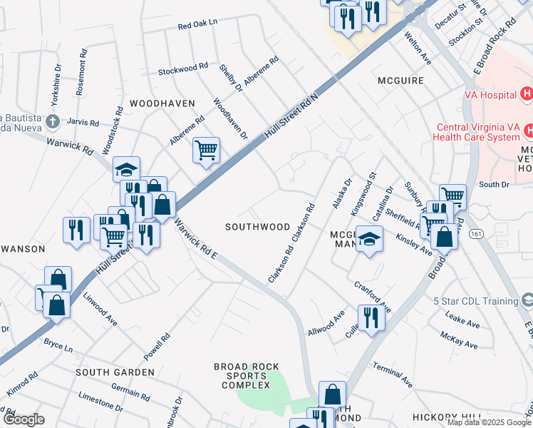 map of restaurants, bars, coffee shops, grocery stores, and more near in Richmond