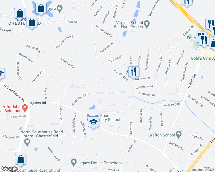 map of restaurants, bars, coffee shops, grocery stores, and more near 18 Redbridge Terrace in Richmond