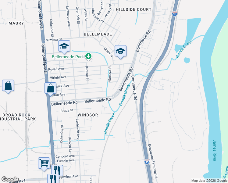 map of restaurants, bars, coffee shops, grocery stores, and more near 2114 Ridgemont Road in Richmond