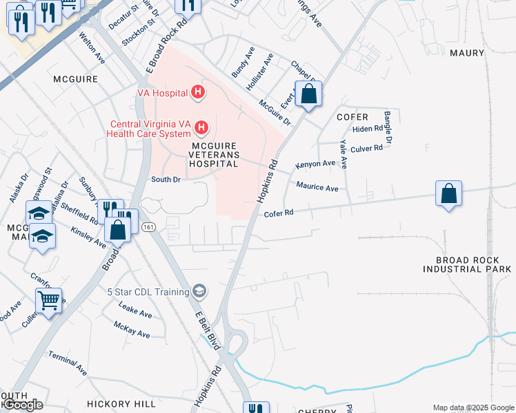 map of restaurants, bars, coffee shops, grocery stores, and more near 1780 Hopkins Road in Richmond