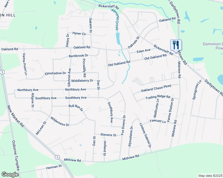 map of restaurants, bars, coffee shops, grocery stores, and more near 1511 Northbury Avenue in Richmond