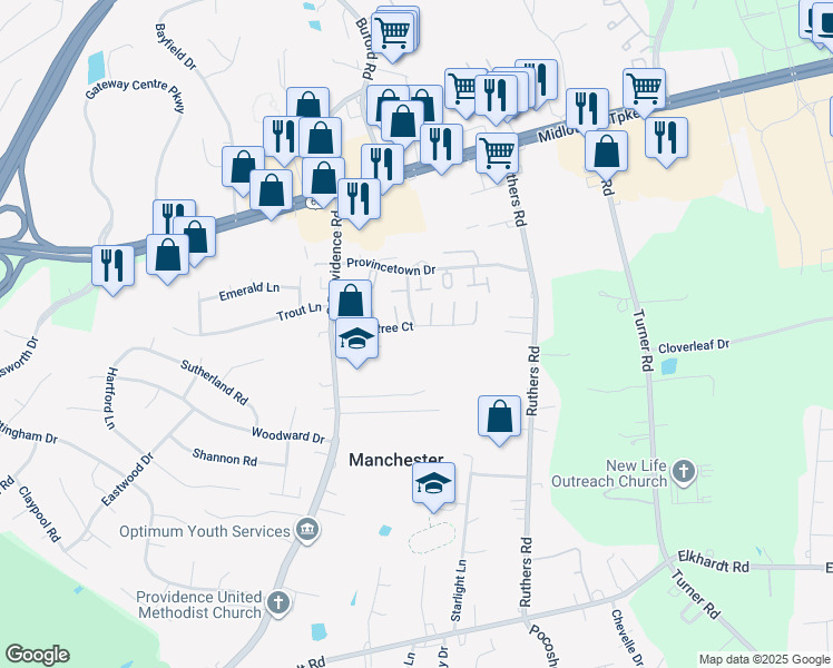 map of restaurants, bars, coffee shops, grocery stores, and more near 7999 Clovertree Court in Richmond