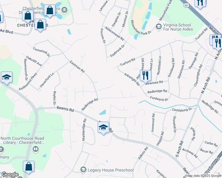 map of restaurants, bars, coffee shops, grocery stores, and more near 10135 Natural Bridge Road in Richmond