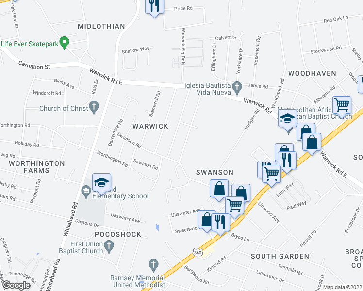 map of restaurants, bars, coffee shops, grocery stores, and more near 1042 Kingsway Road in Richmond
