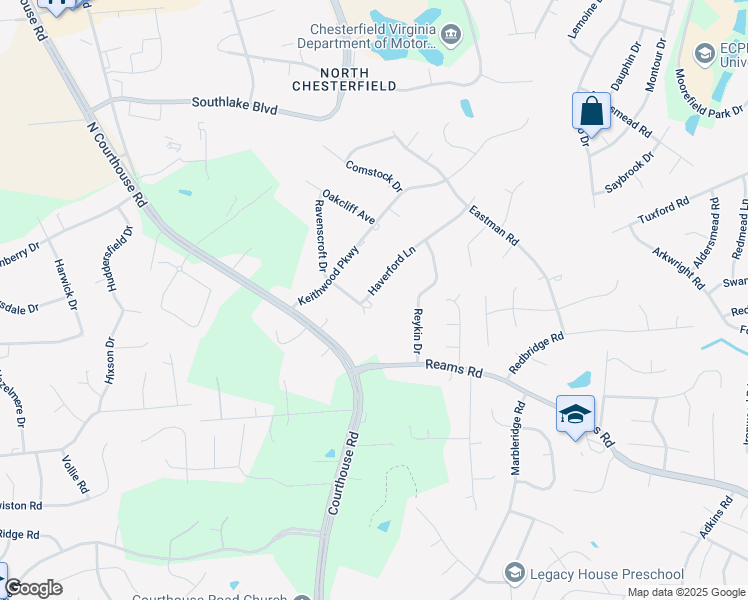 map of restaurants, bars, coffee shops, grocery stores, and more near 10969 Haverford Lane in Richmond