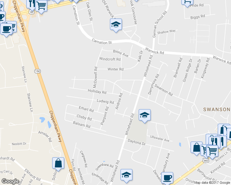 map of restaurants, bars, coffee shops, grocery stores, and more near 925 Pierpont Road in Richmond