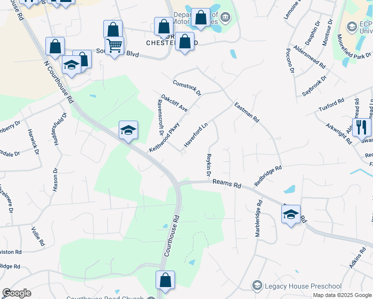 map of restaurants, bars, coffee shops, grocery stores, and more near 10969 Haverford Lane in Richmond