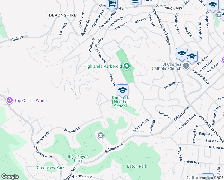 map of restaurants, bars, coffee shops, grocery stores, and more near 7 Torino Ln in San Carlos